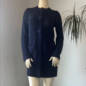 Boden 100% Cotton Chunky Knit Long Cardigan Navy Duster Large Buttons. Size 6.